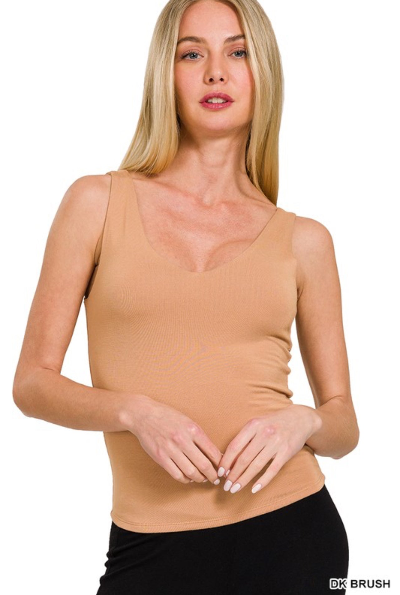 Double Layer V-Neck SS Top In Dk. Blush