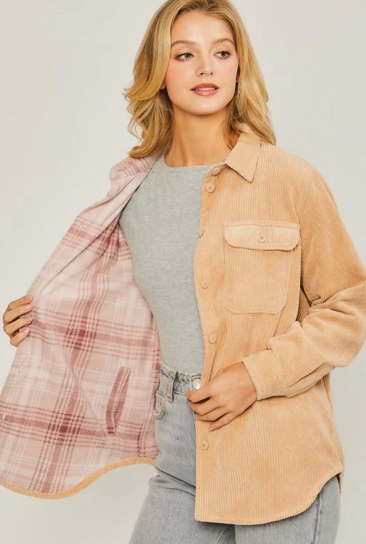 A-Team Reversible Corduroy Shacket In Camel
