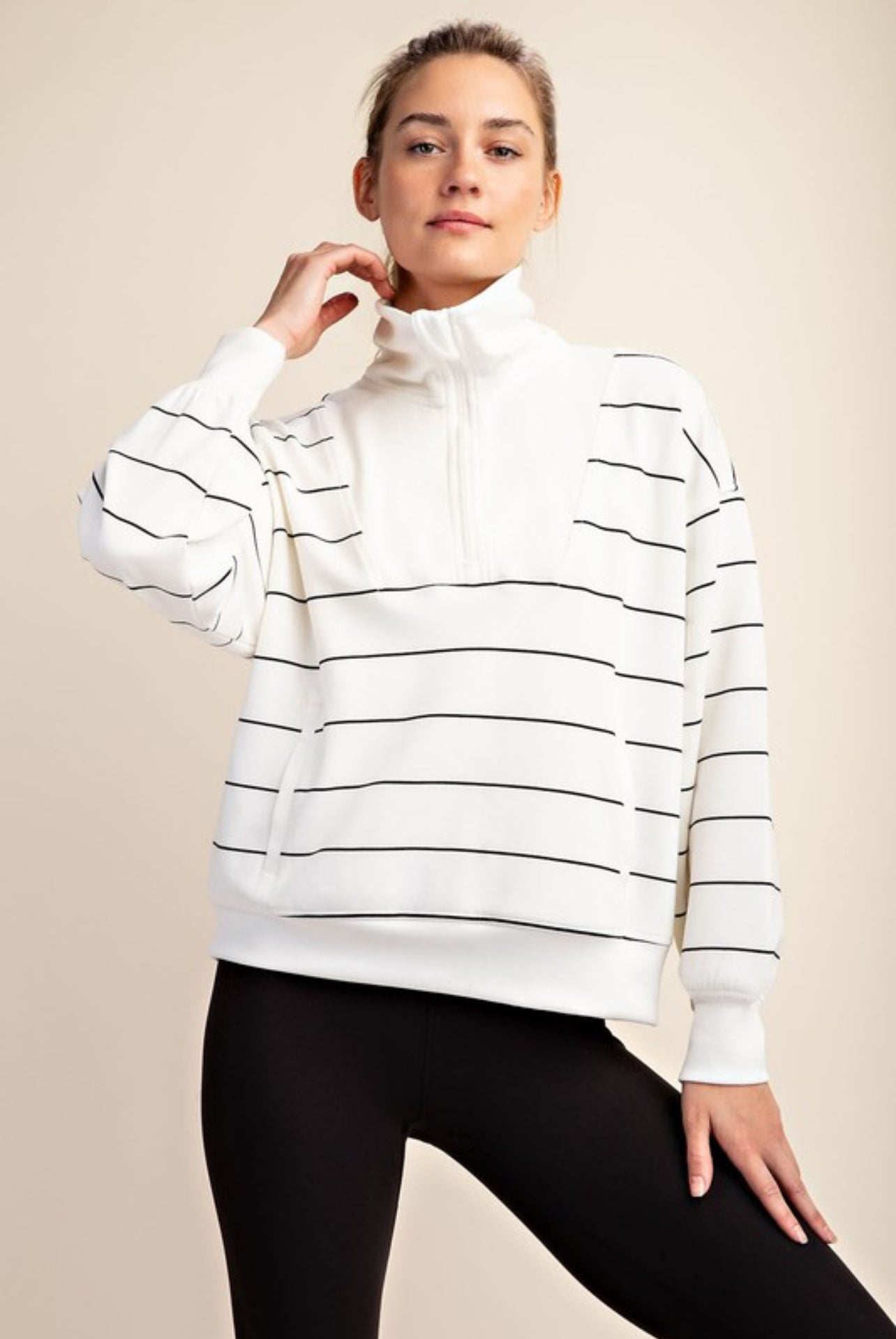 Ultimate Striped Pullover In Cream