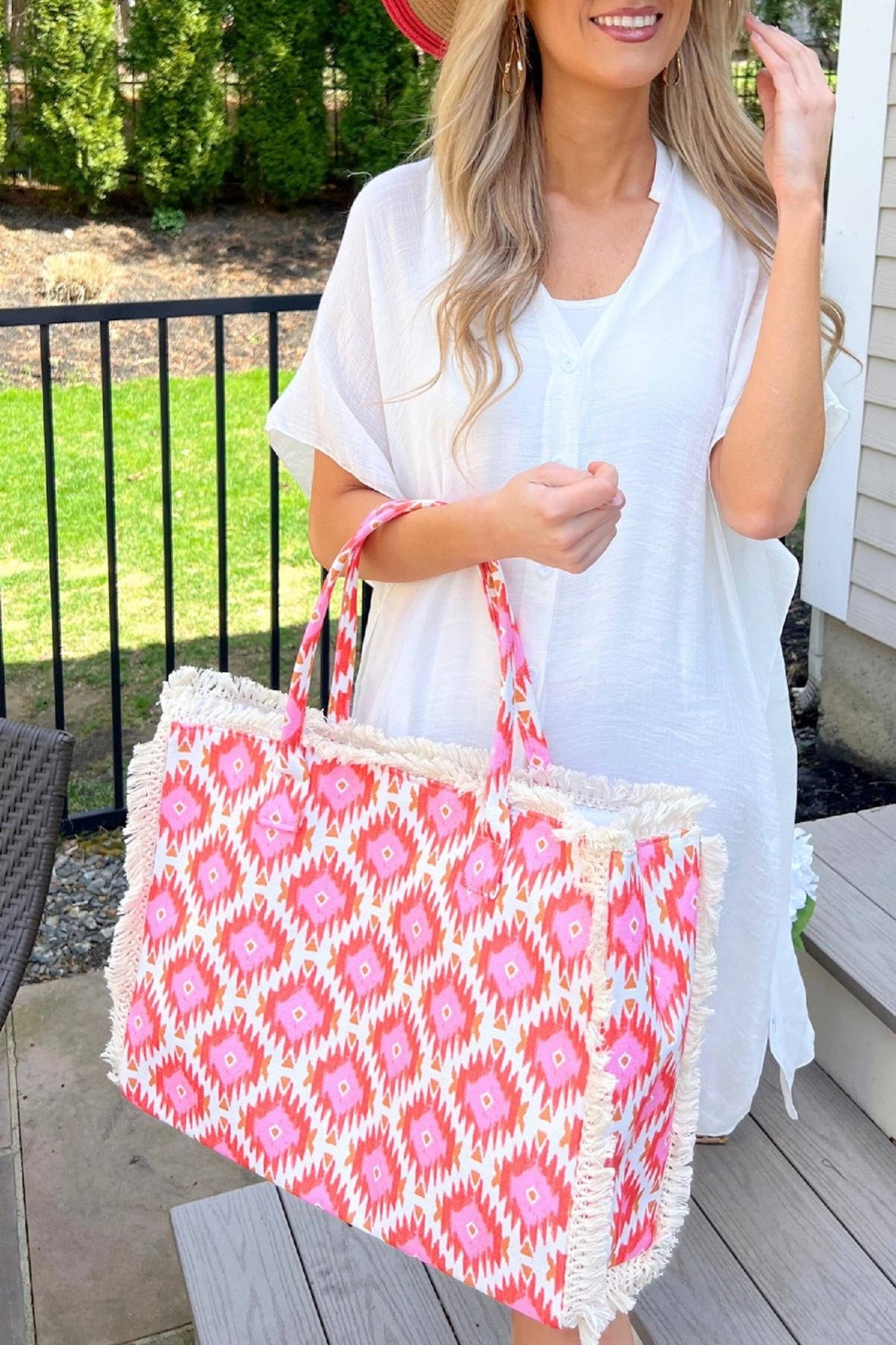Michelle Boho Pattern Fringe Tote