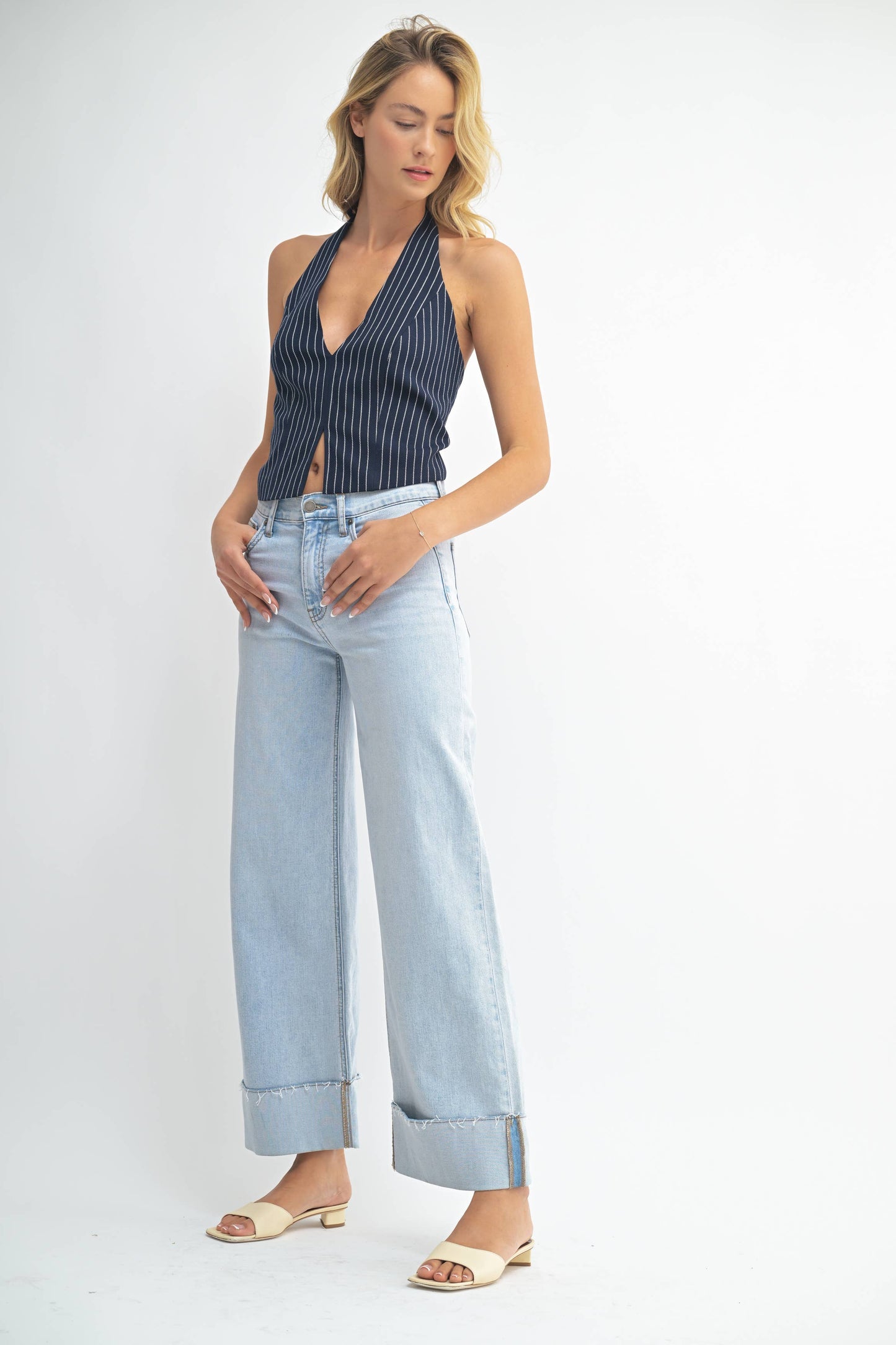 Penelope Cuffed Wide Ankle Jeans