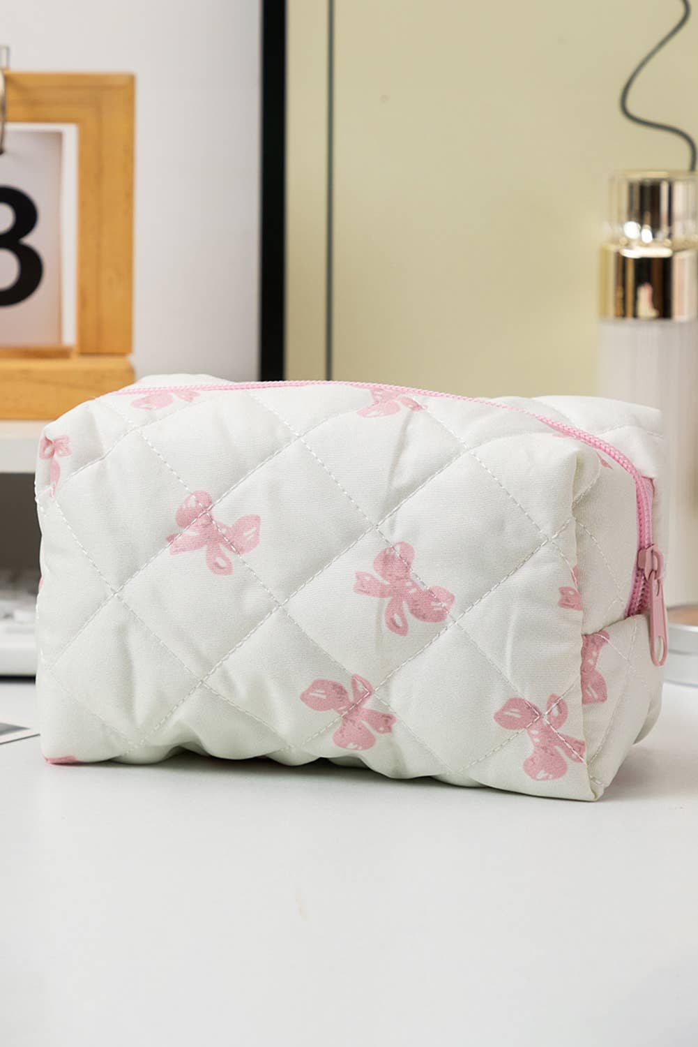 Bow Quilted Cosmetic Bag
