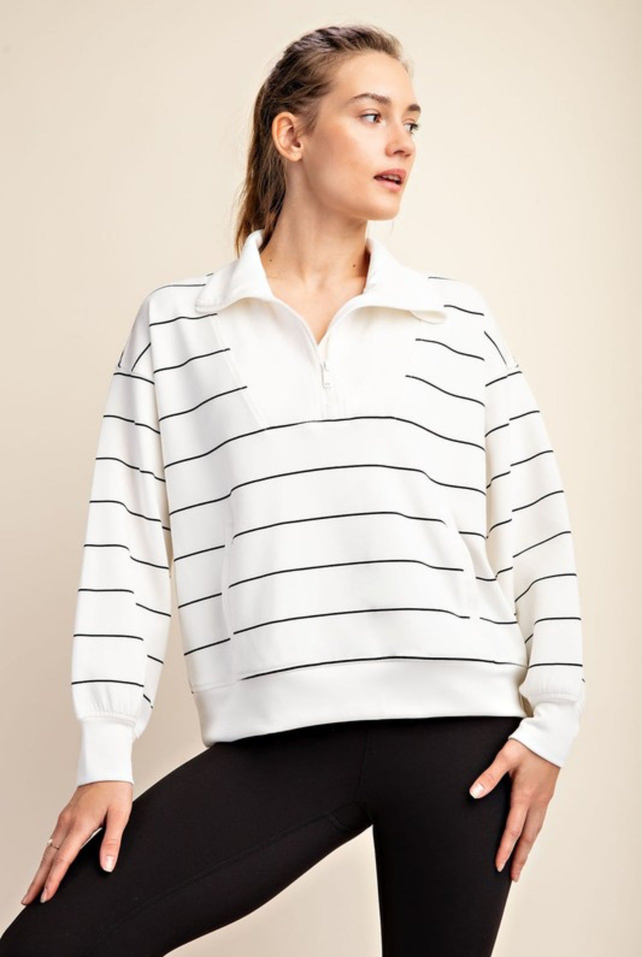 Ultimate Striped Pullover In Cream