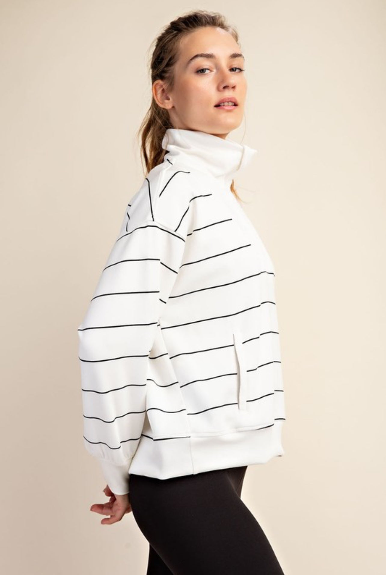Ultimate Striped Pullover In Cream