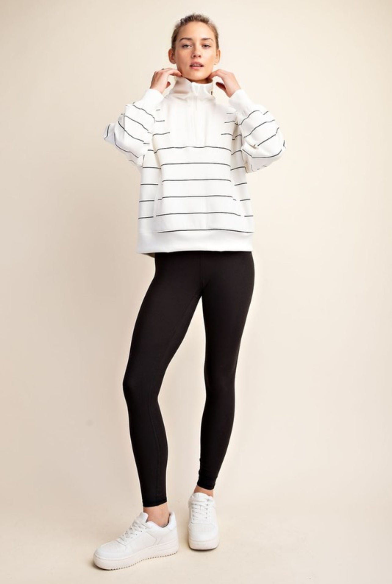Ultimate Striped Pullover In Cream