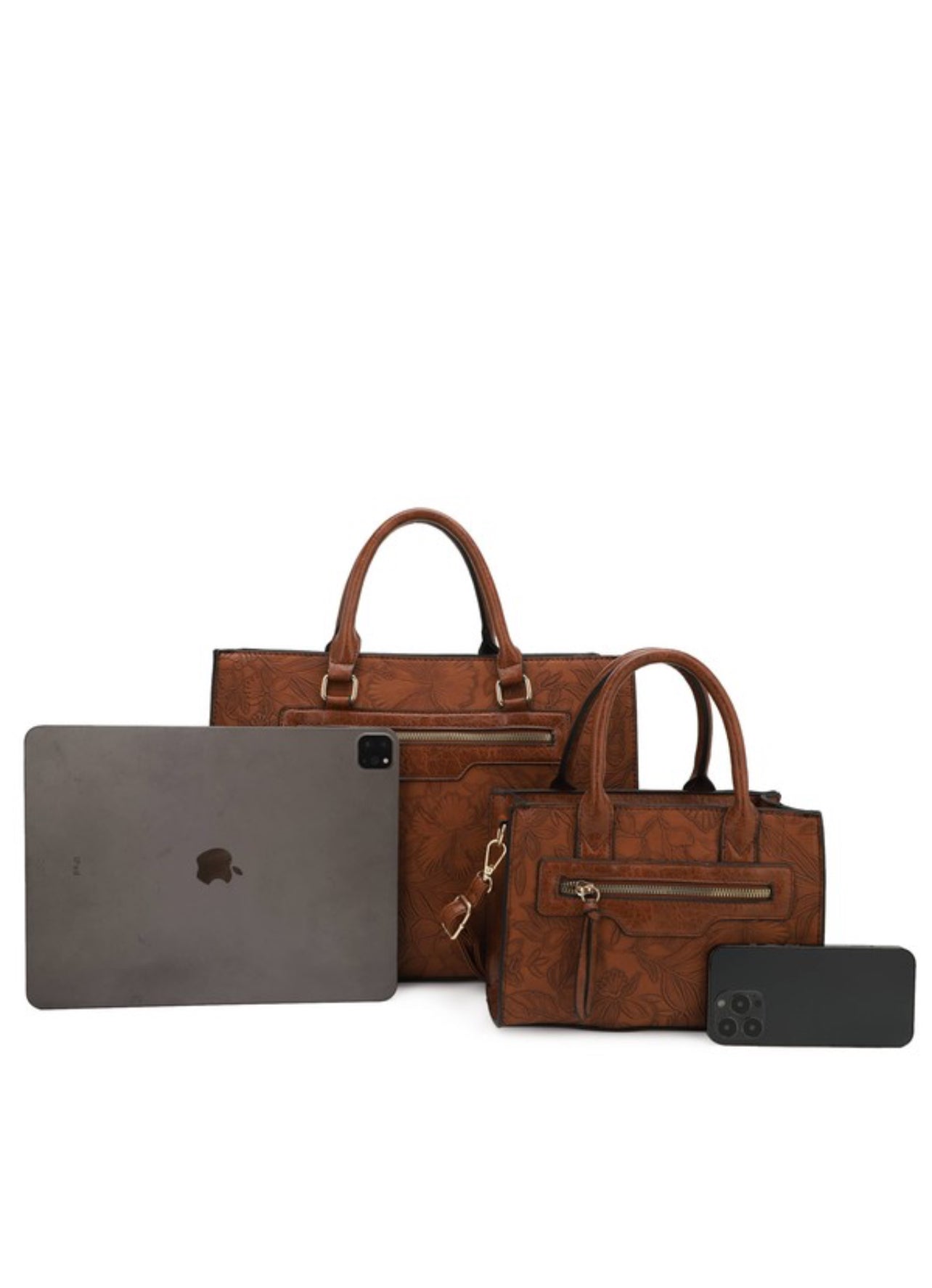 Hibiscus Embossed 2-in-1 Tote Bag