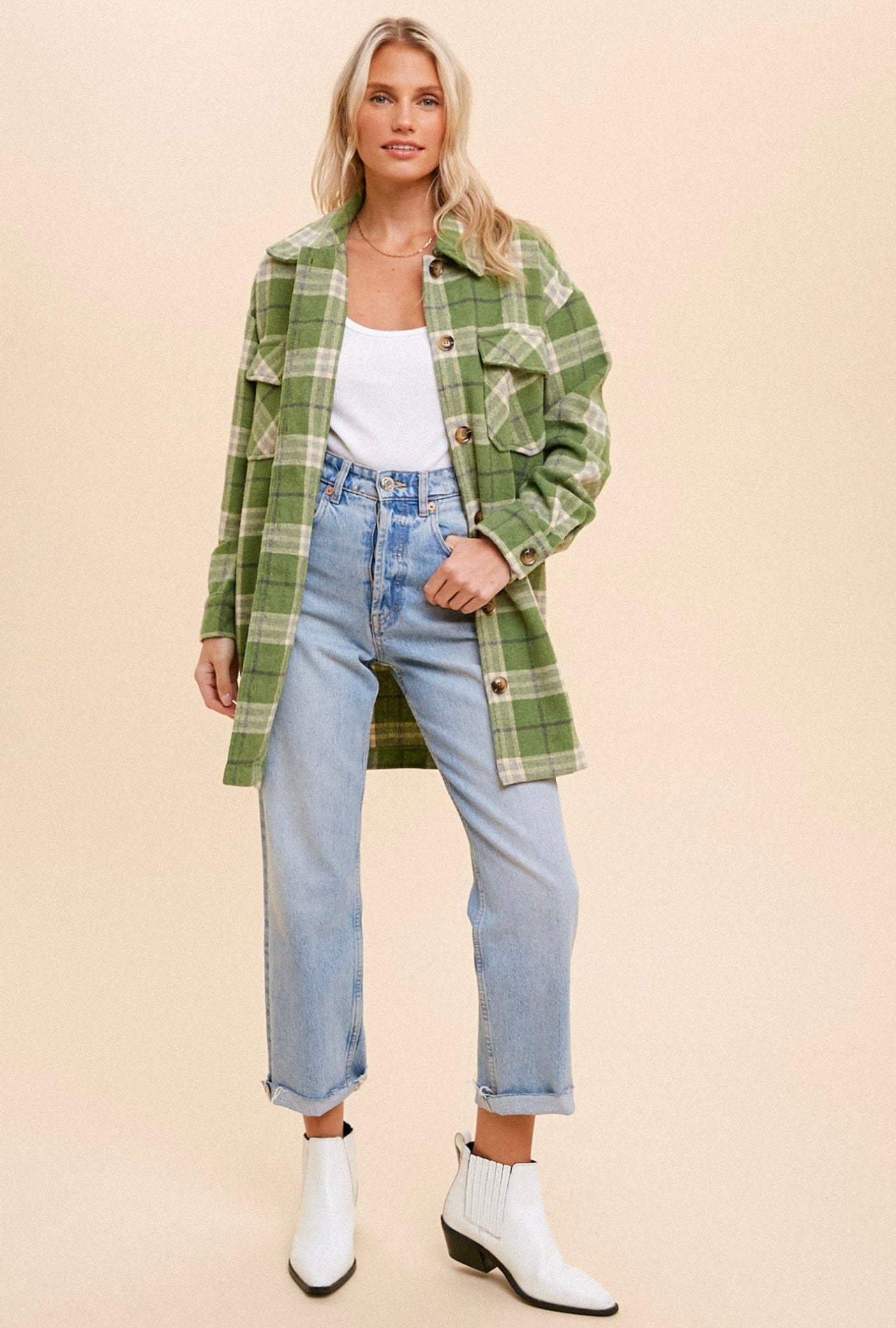 Long Line Shacket In Green