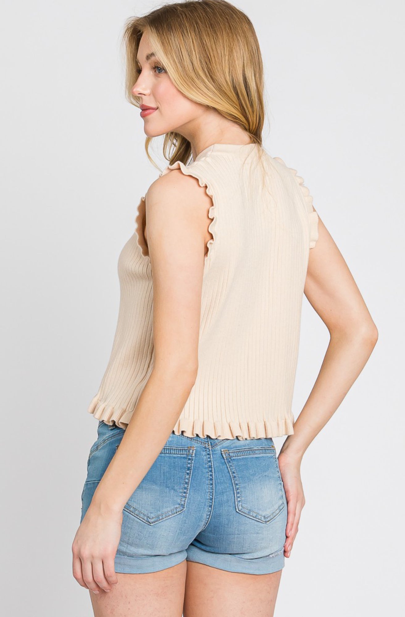Ribbed Life Sweater Top In Lt. Tan