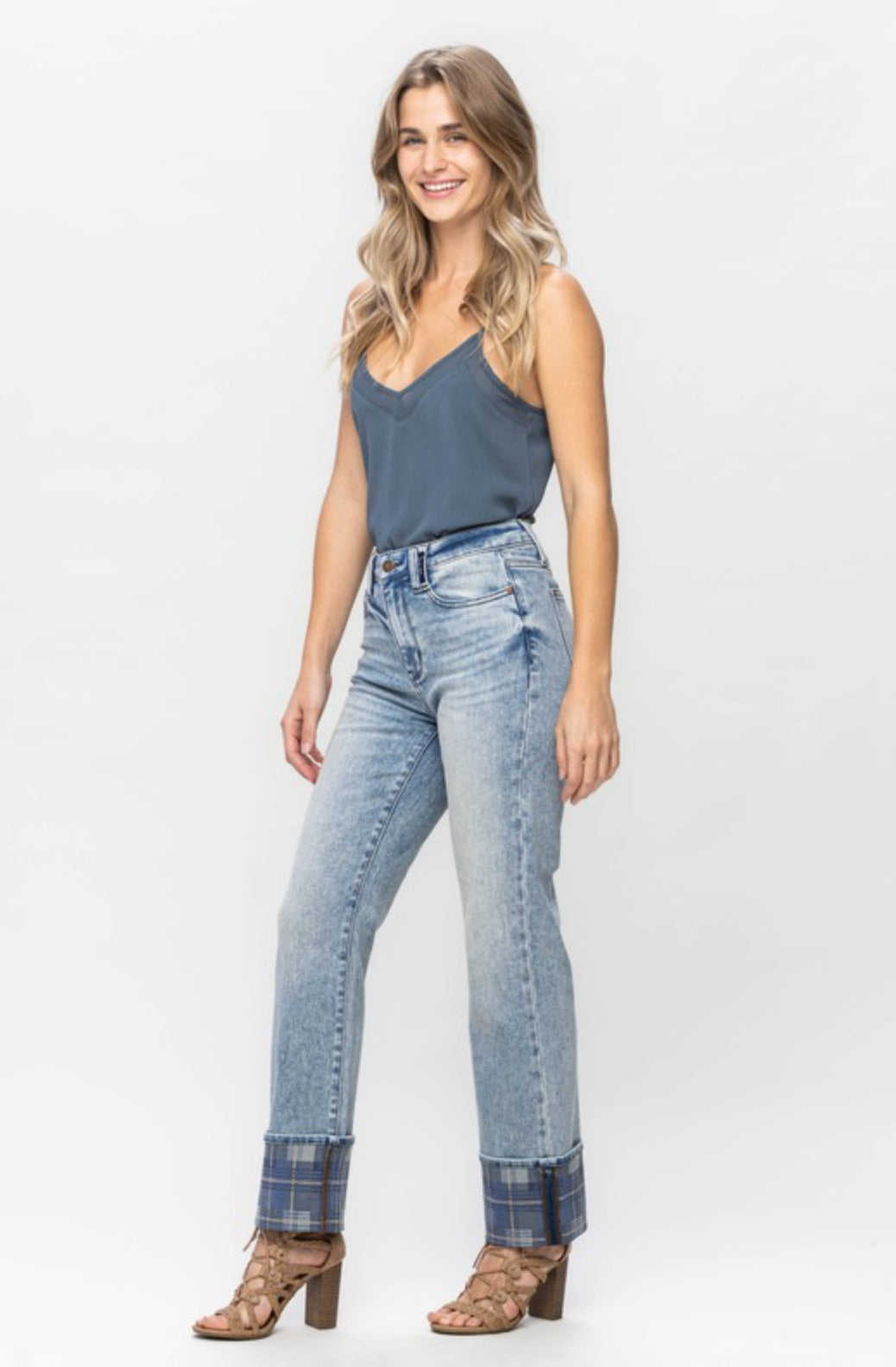 On Fire Plaid Cuff Jeans