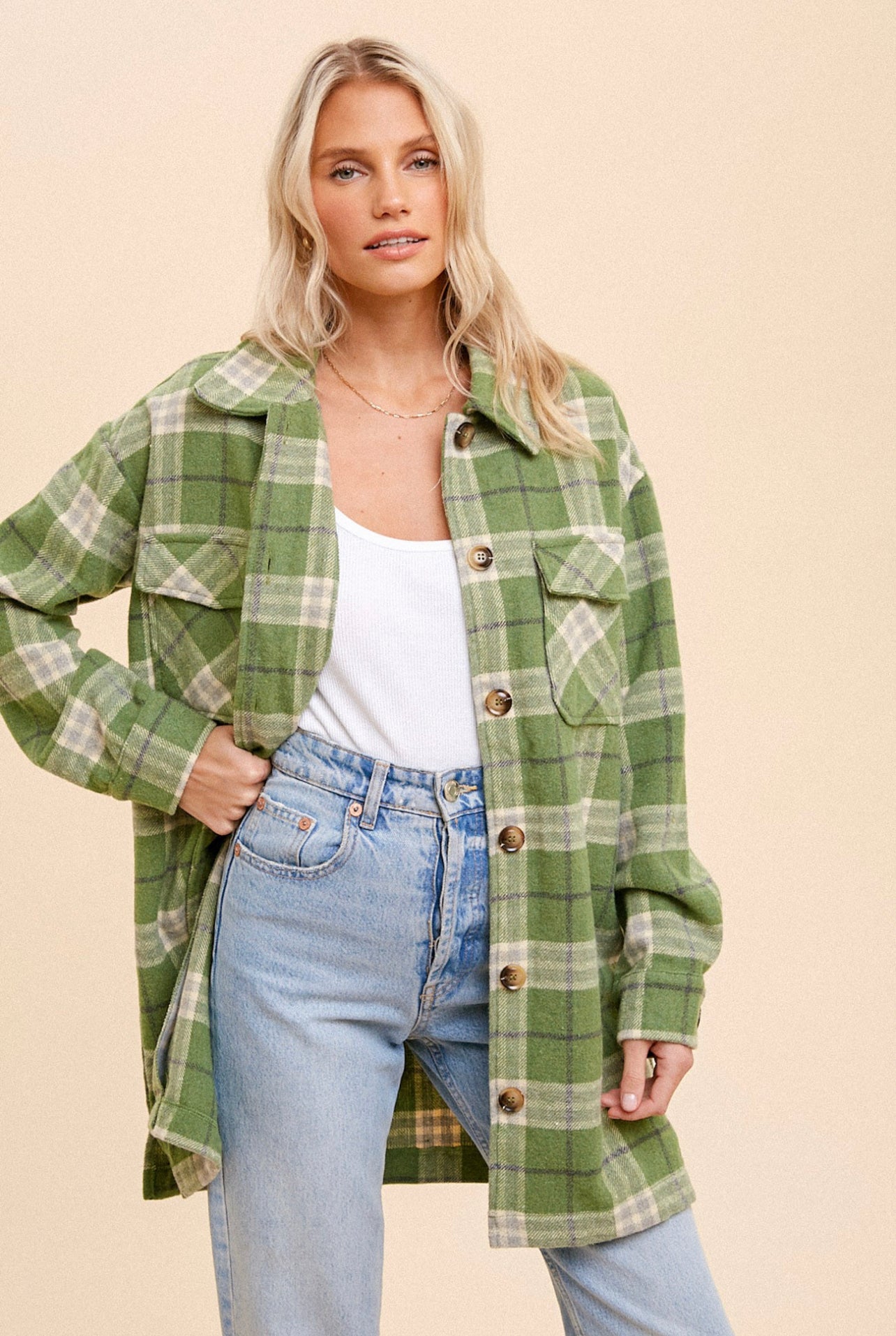 Long Line Shacket In Green