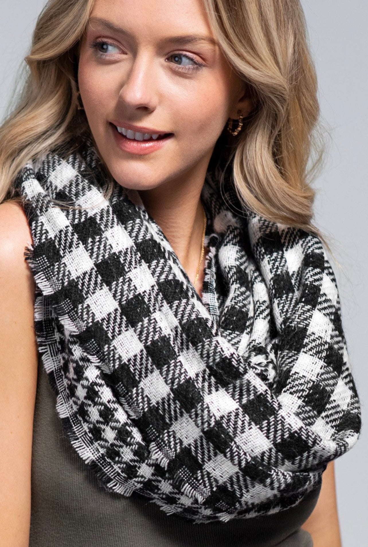 Buffalo Plaid Infinity Scarf In Black