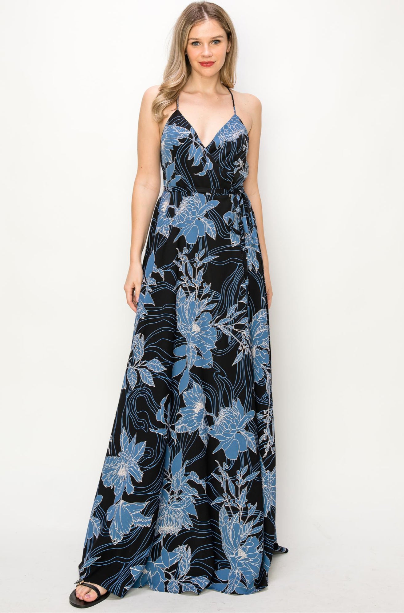 Elegant Floral Dress In Blue