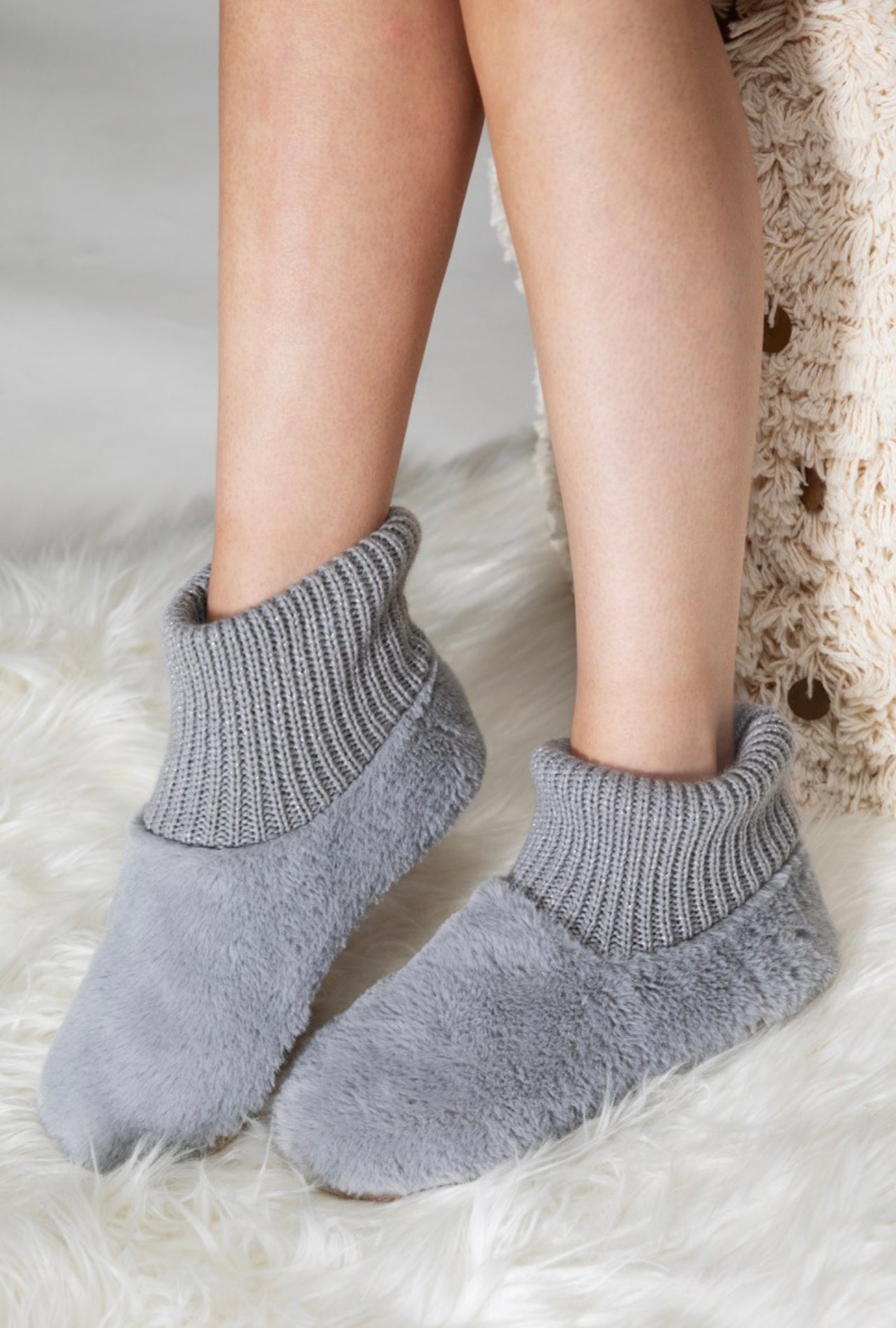 Fuzziest Feet Slipper Booties In Grey
