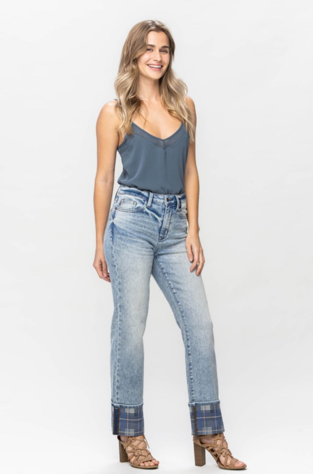 On Fire Plaid Cuff Jeans