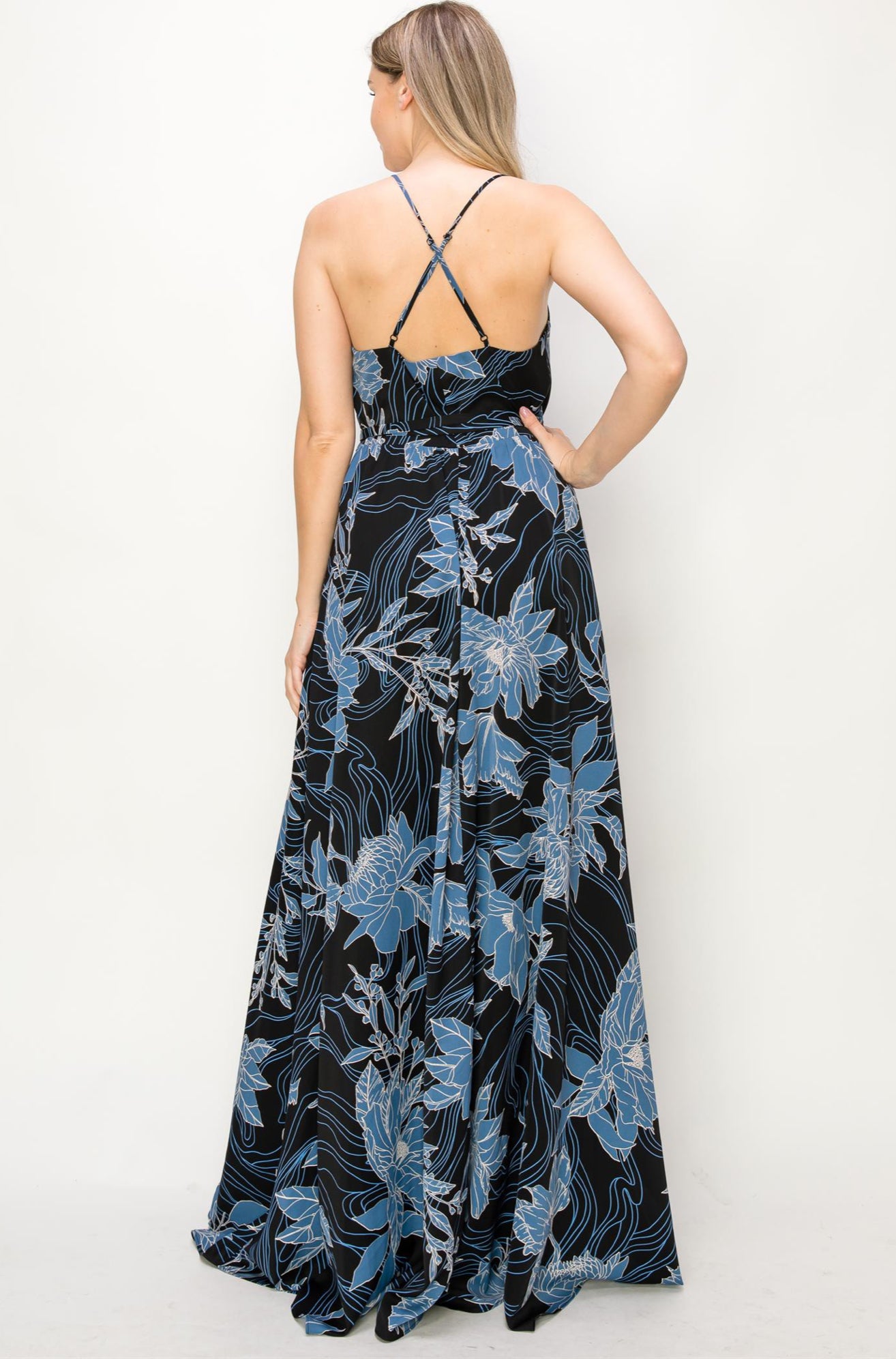 Elegant Floral Dress In Blue