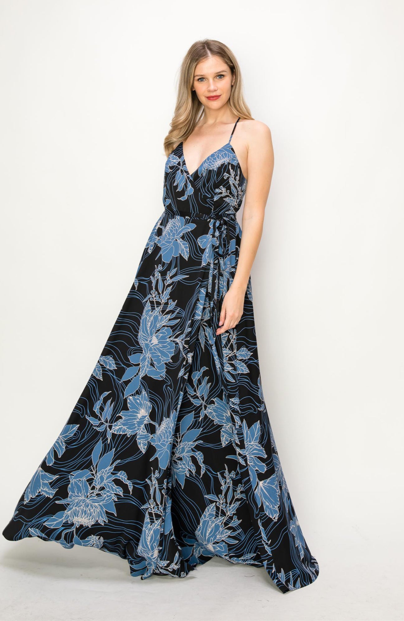 Elegant Floral Dress In Blue