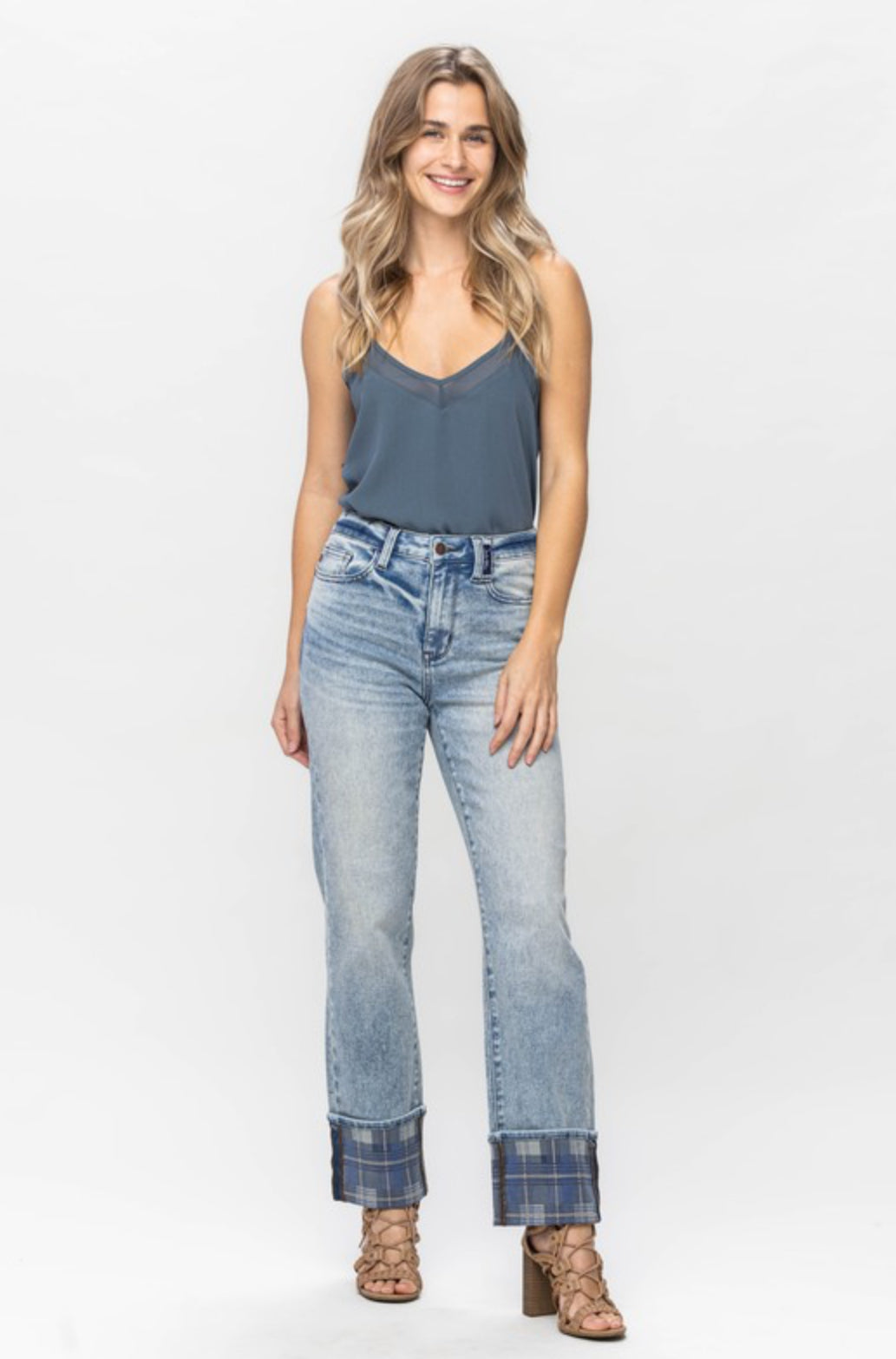 On Fire Plaid Cuff Jeans