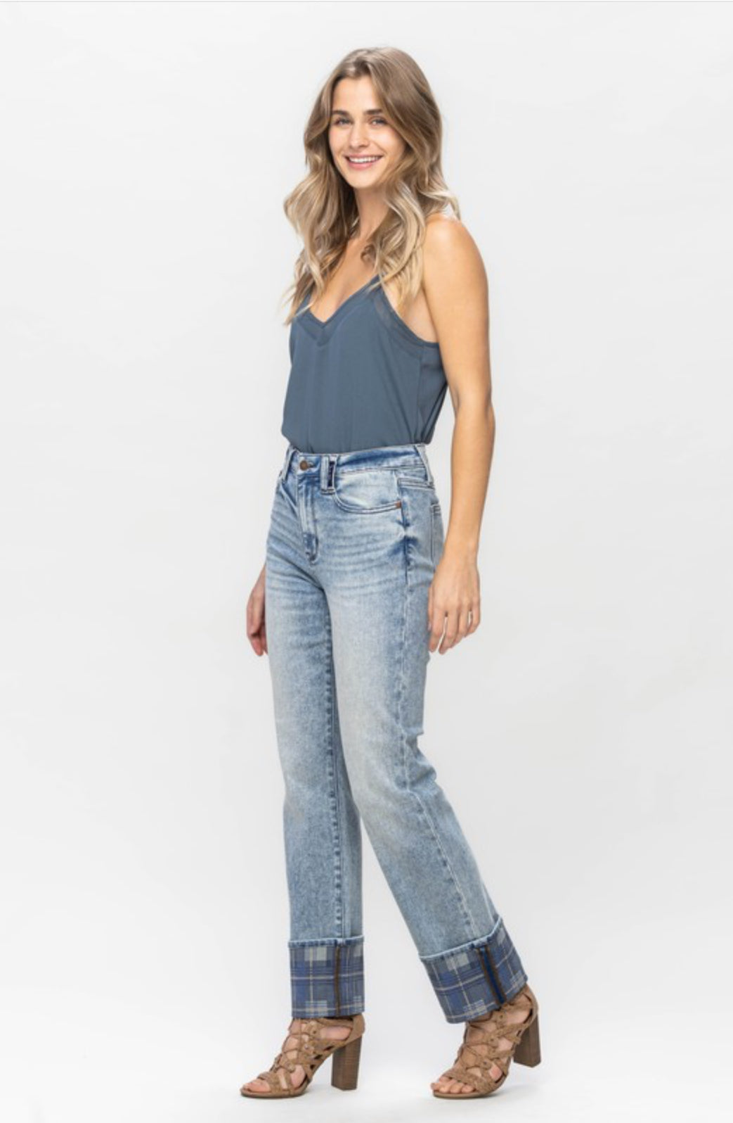 On Fire Plaid Cuff Jeans