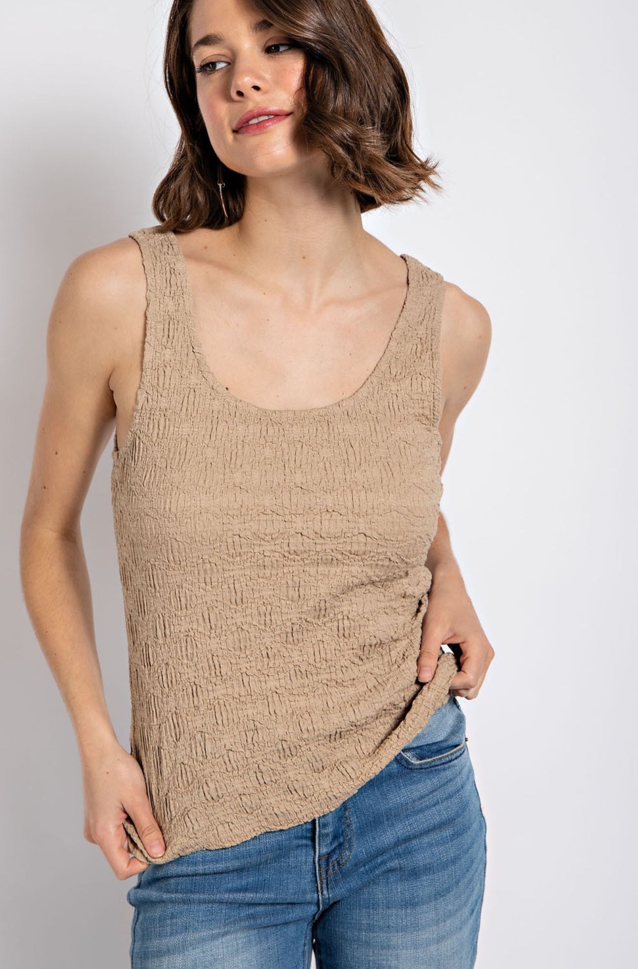 Textured Love Top In Lt. Mocha