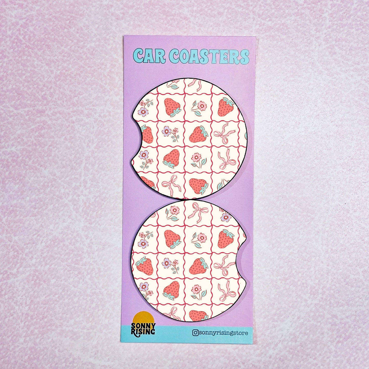 Strawberry Coquette Squares Car Coaster