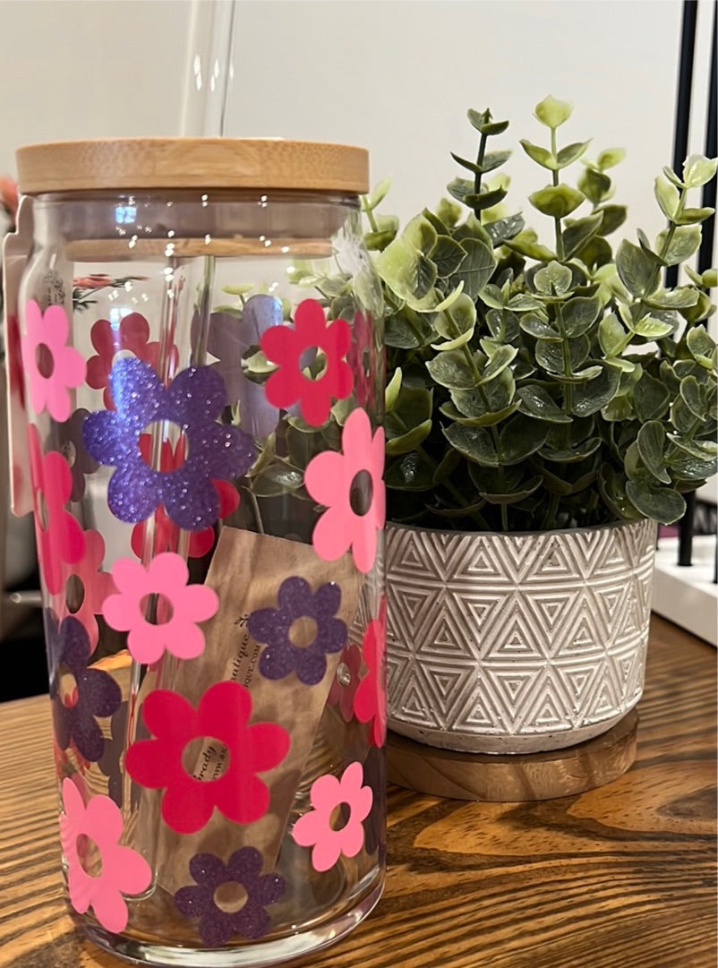 Retro Flower Glass Cup