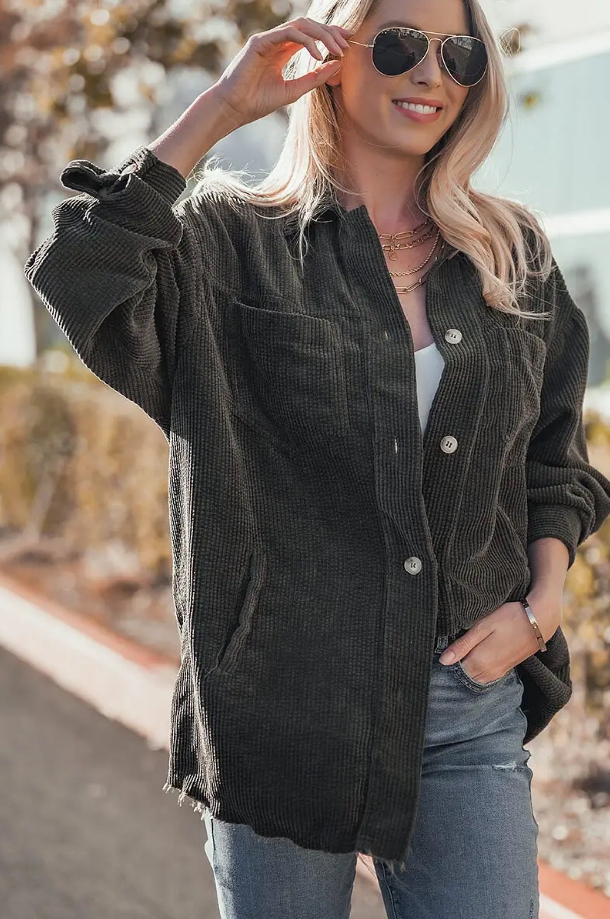 Kira Corduroy Shacket In Olive