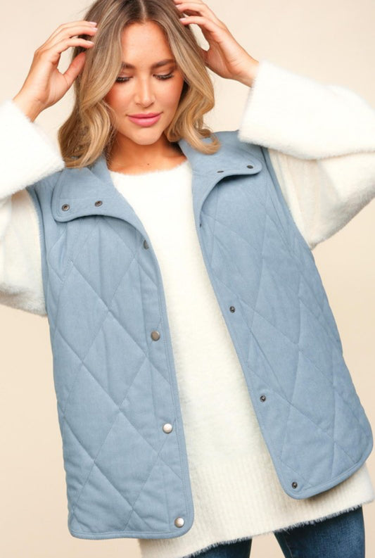 Quilted Coziness Vest In Blue