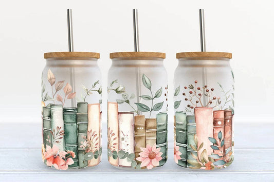 Floral Books Glass Tumbler