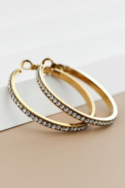 Waterproof Gold Pave Hoop Earrings