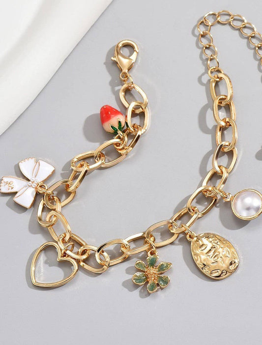 Charm Strawberry Bow Bracelet