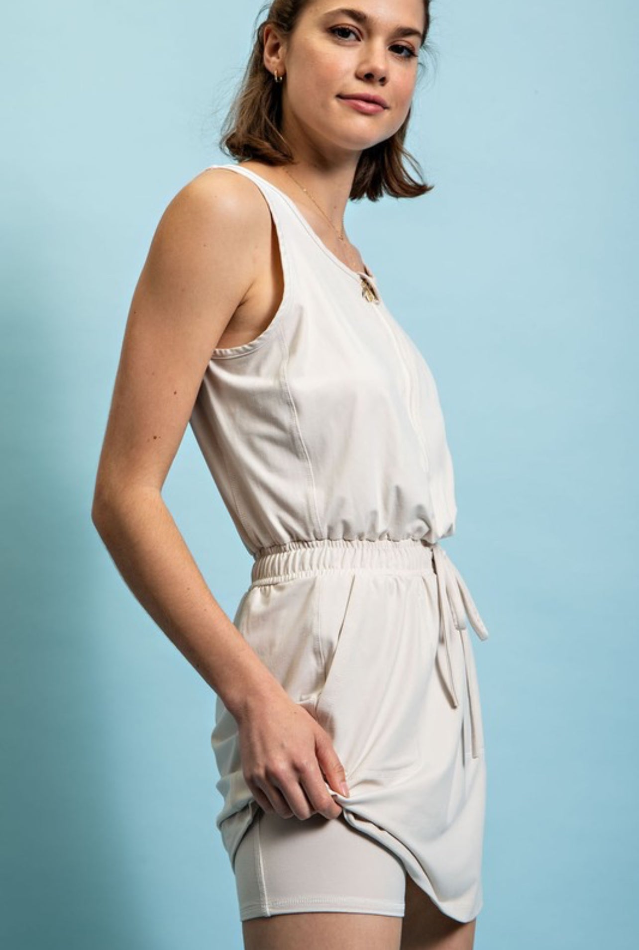 Beach Vibes Skort Romper Dress In White Pearl