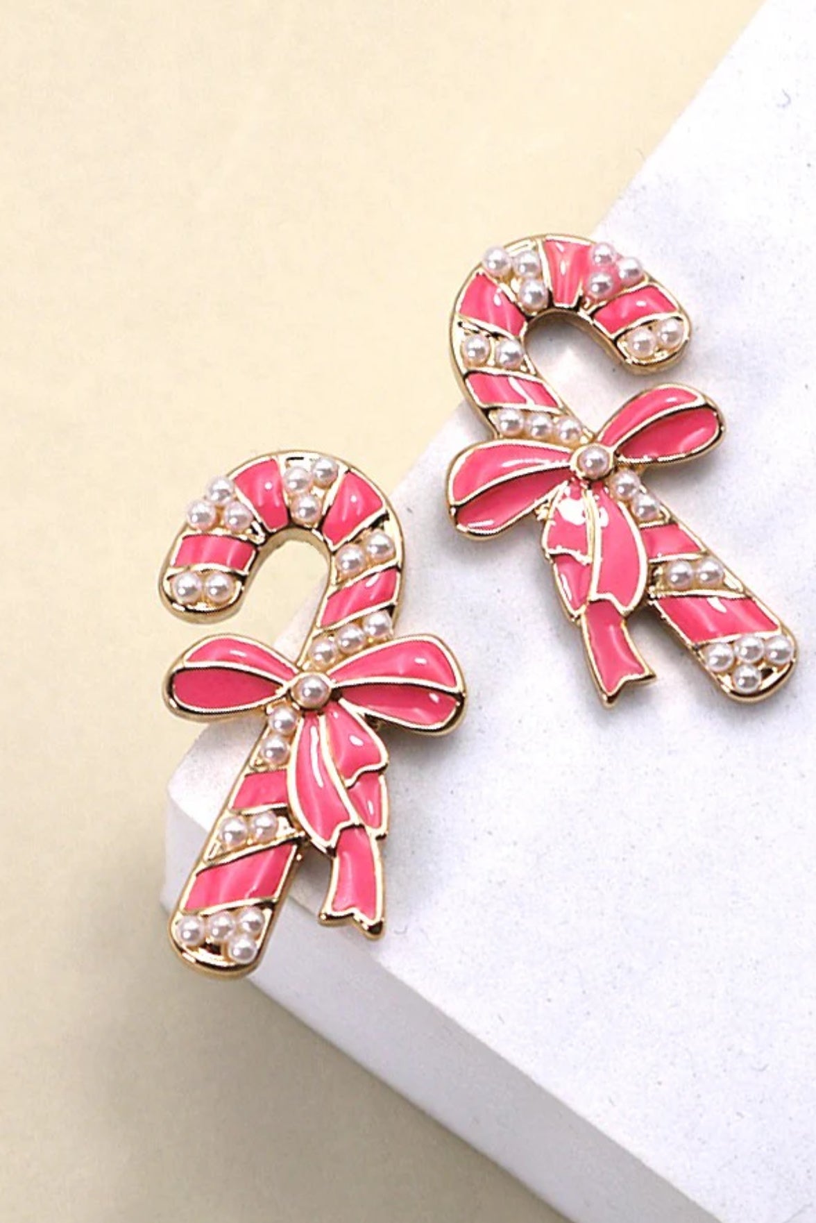 Candy Cane Bow Pearl Earrings