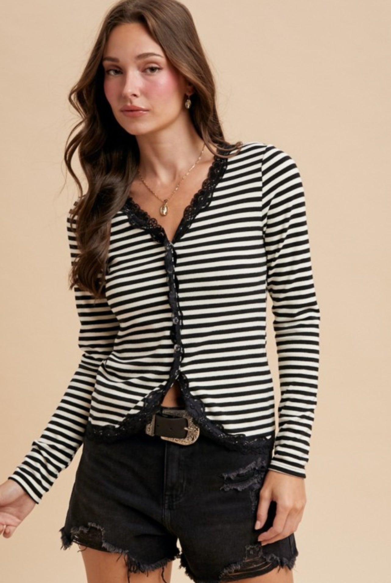 Steady Lanes Lace Trim Cardigan