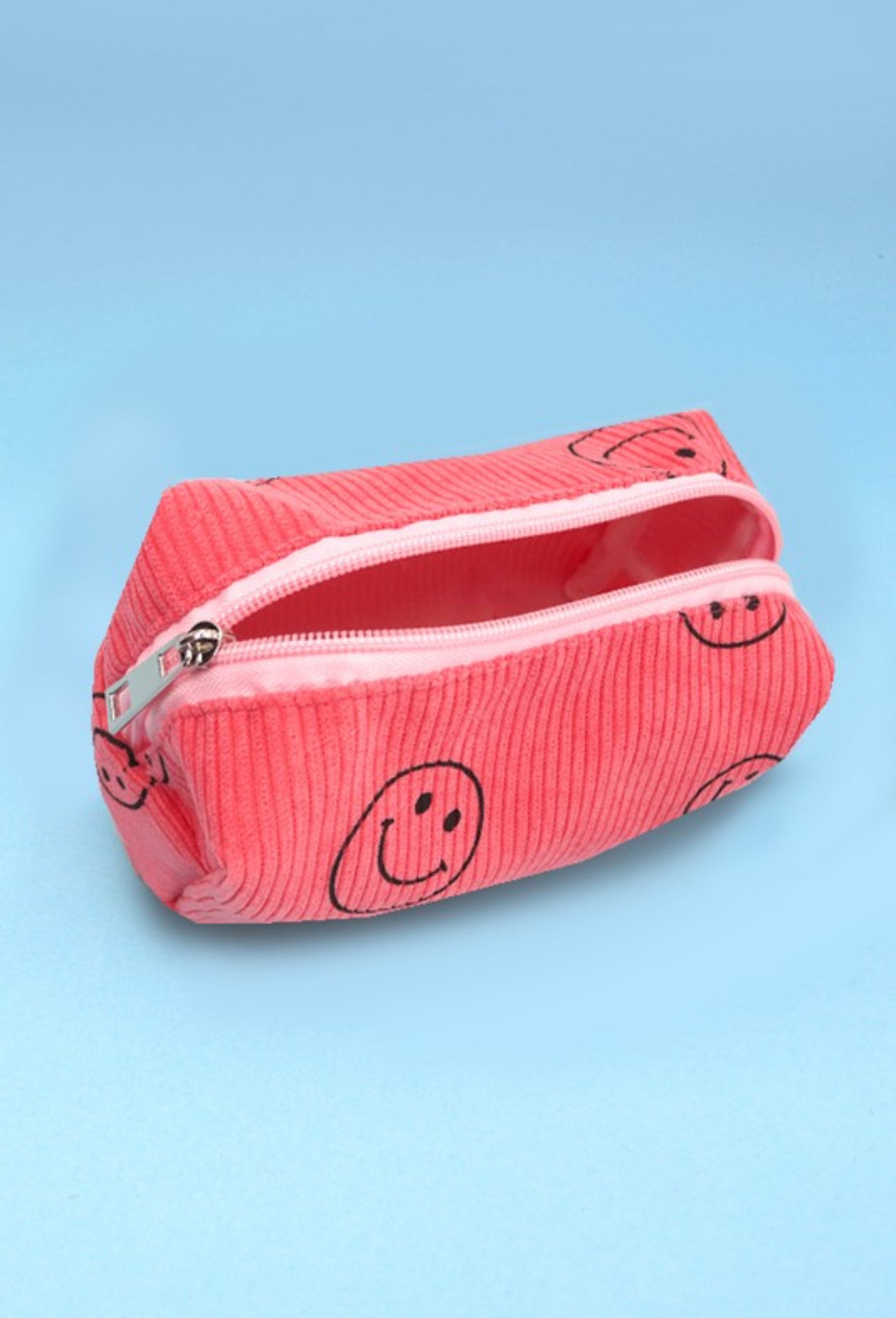 Smiley Face Corduroy Cosmetic Bag