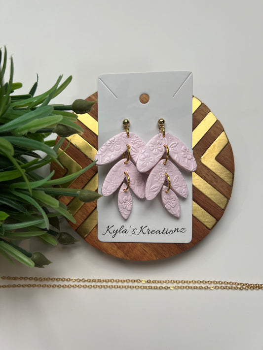 Pink Three Tiered Textured Earrings