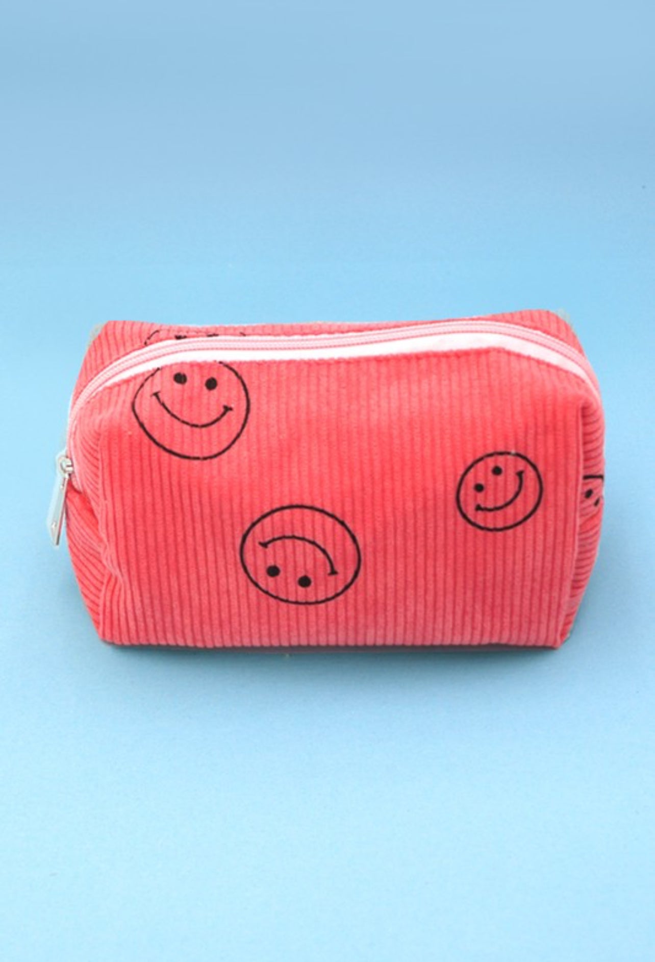 Smiley Face Corduroy Cosmetic Bag