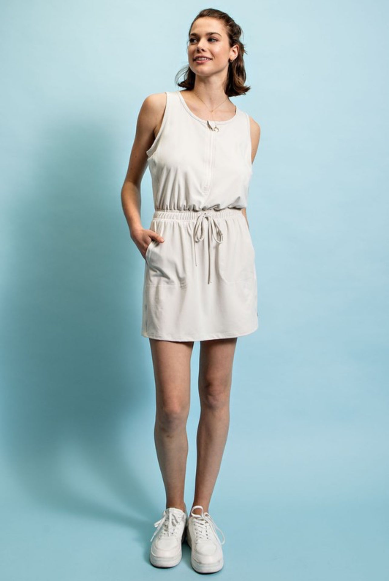 Beach Vibes Skort Romper Dress In White Pearl