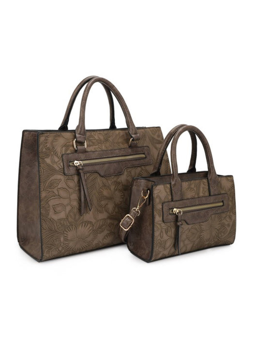 Hibiscus Embossed 2-in-1 Tote Bag