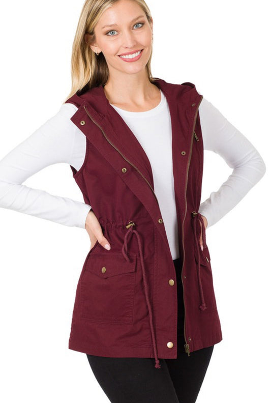Easily Layered Cargo Vest In Burgundy
