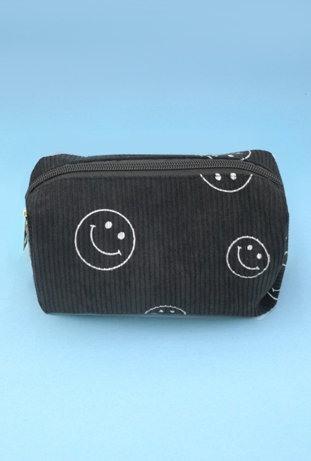 Smiley Face Corduroy Cosmetic Bag