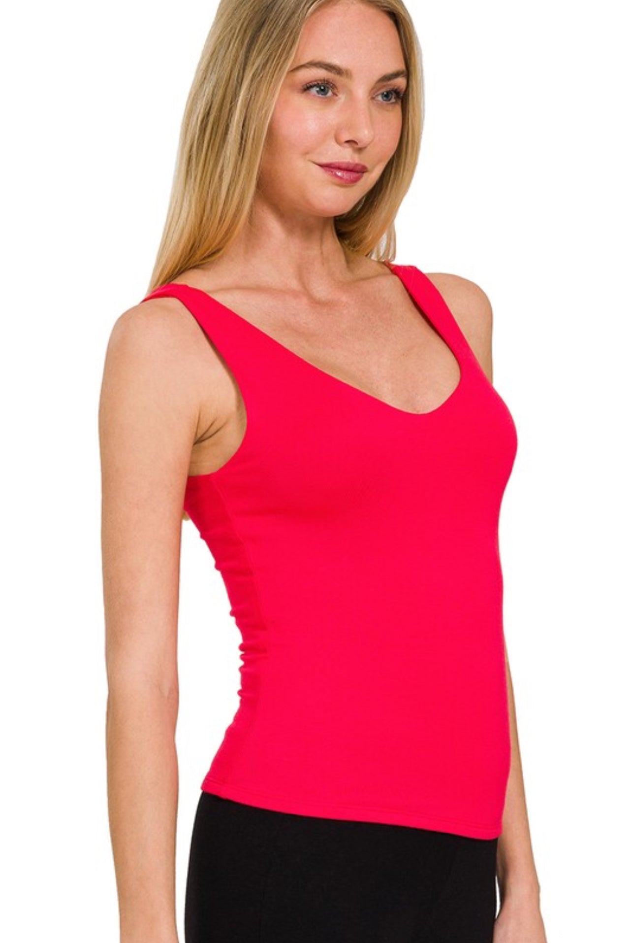 Double Layer V-Neck SS Top In Red