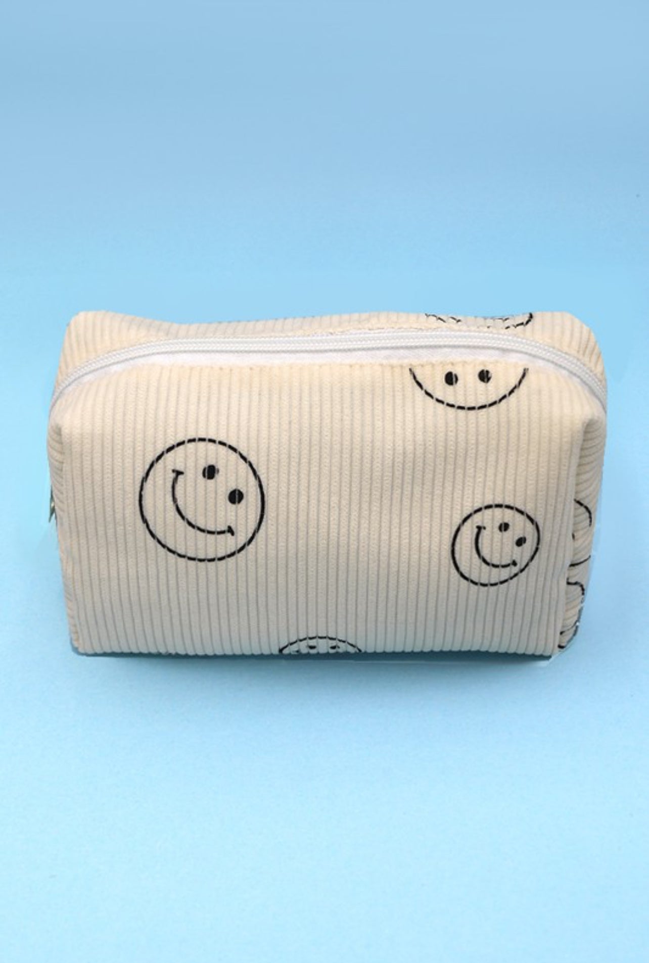 Smiley Face Corduroy Cosmetic Bag