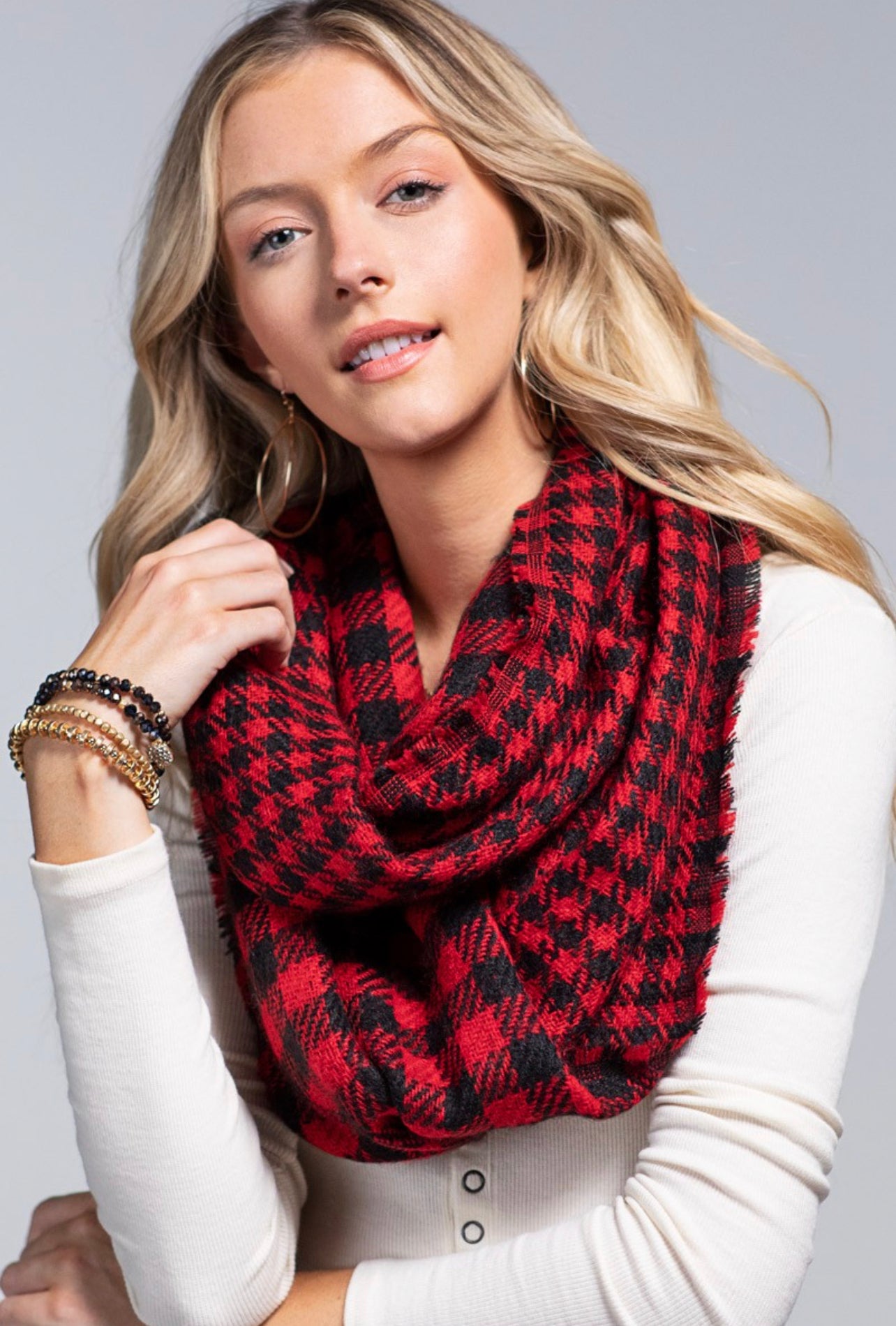 Buffalo Plaid Infinity Scarf In Red