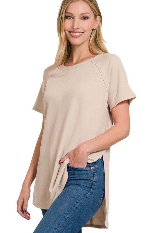 Remember When Waffle Top In Sand Beige