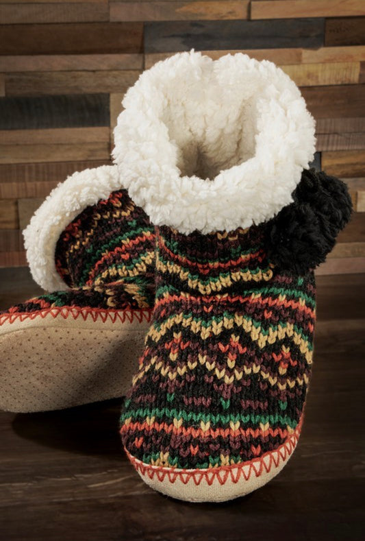 Bliss Sherpa Slipper Boots In Black Multi