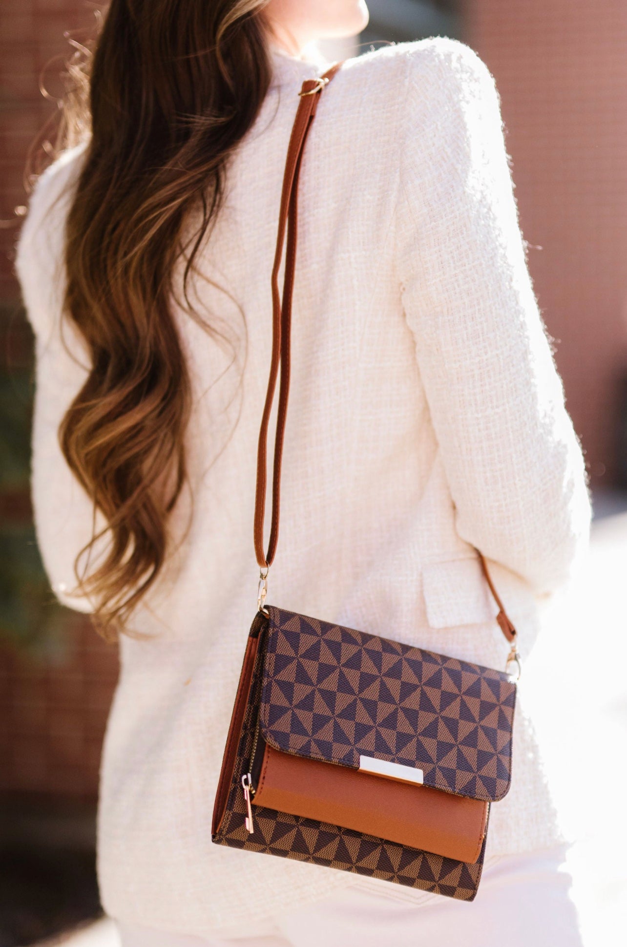 Claire Clutch & Wallet Crossbody In Brown Pinwheel