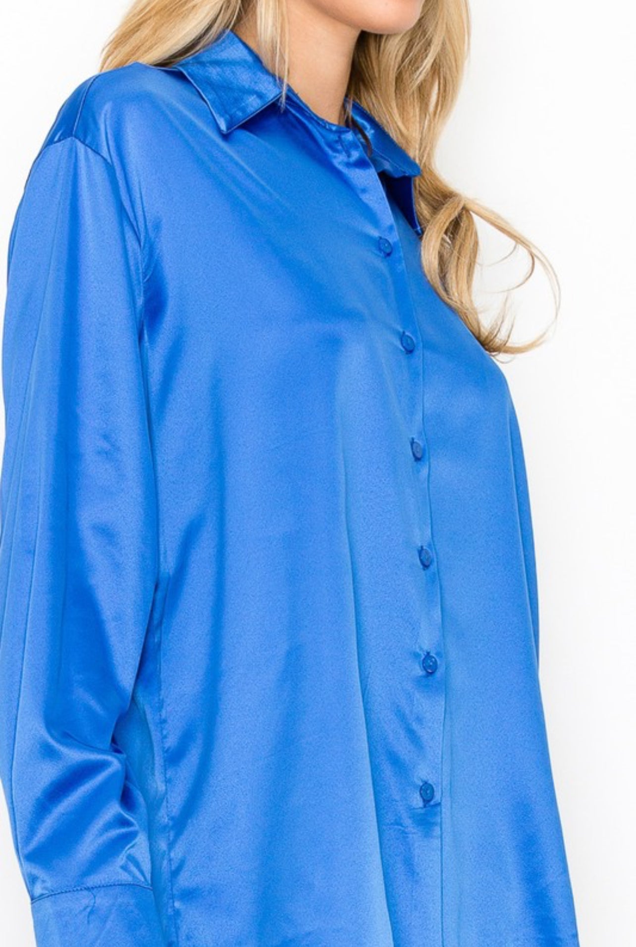 Sweet Movement Satin Shirt In Royal Blue