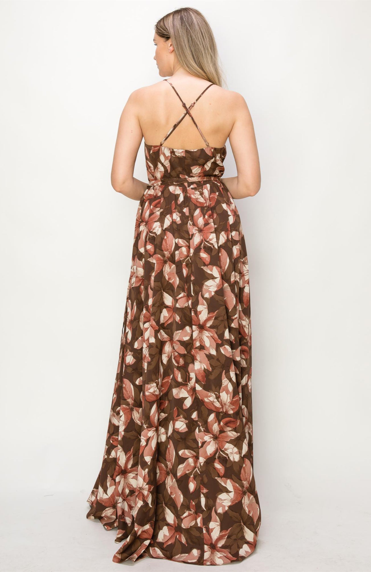 Elegant Floral Dress In Brown
