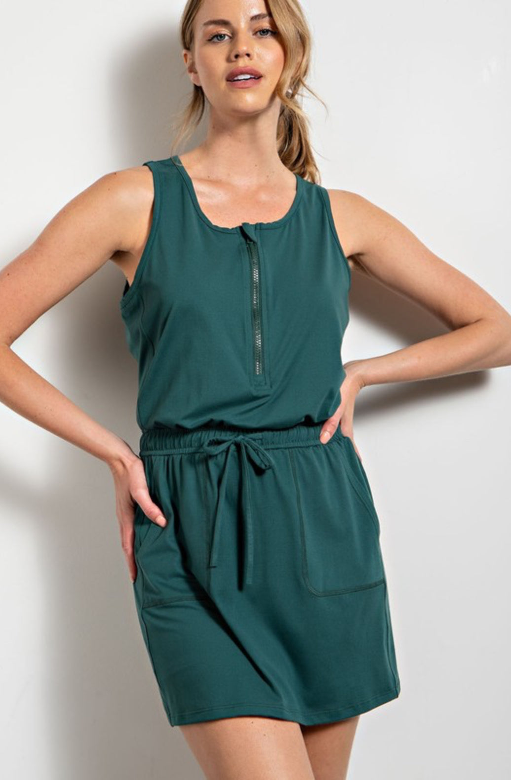 Beach Vibes Skort Romper Dress In Emerald