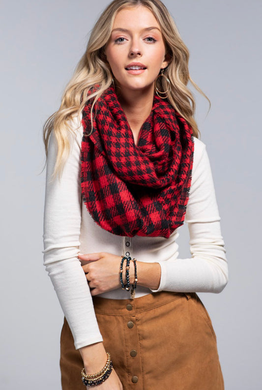 Buffalo Plaid Infinity Scarf In Red